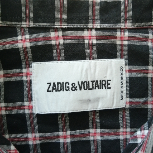Zadig & Voltaire Men's Thibaut Button Up Red Black Plaid Chest Pockets Large - Picture 10 of 16